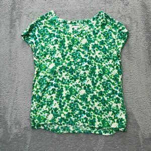 Gap Top Womens Small Green Blouse Watercolor Dot Cap Sleeve Round Neck Casual